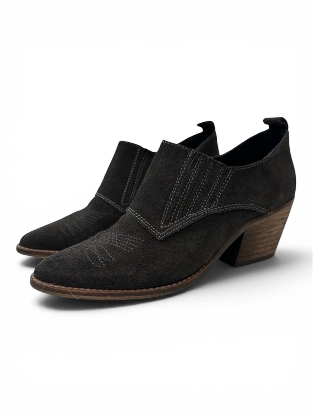 Anthropologie Sixtyseven Gray Suede Cowgirl Ankle Bootie 6